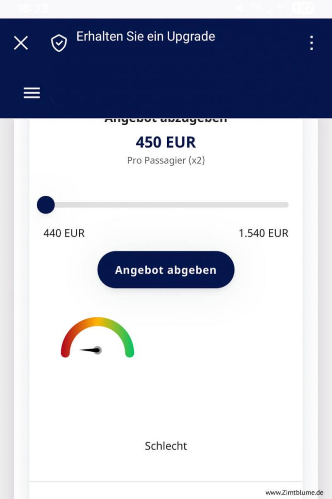 Auf Upgrade bieten: Zeigt wie in der App Angebot abgegeben werden kann